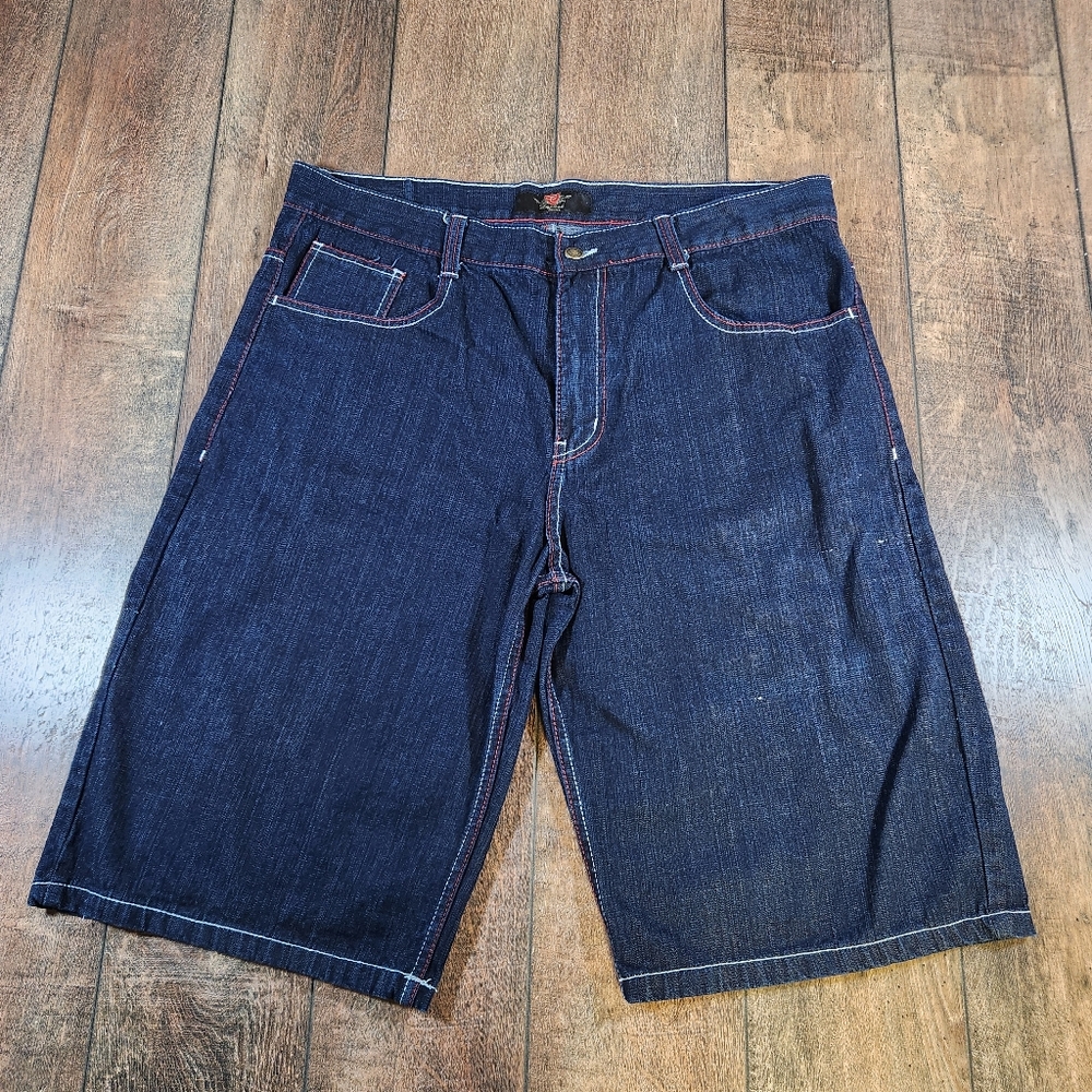Corked Baggy Loose Jean Shorts Mens 38 Y2K Skater Denim Red Stitch Streetwear - Picture 4 of 11